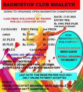 Open Badminton Tournament Bhaleth- HP