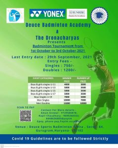 BADMINTON TOURNAMENT 1-3Oct. Gurugram