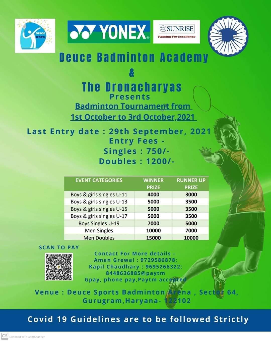 BADMINTON TOURNAMENT 1-3Oct. Gurugram