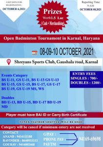 Open Badminton Tournament Karnal