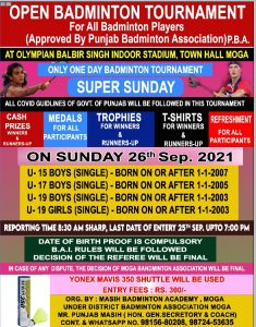 Open Badminton Tournament-Moga