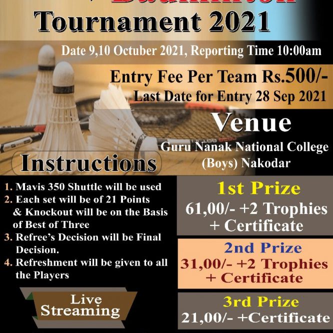 Nakodar Doubles Badminton Tournament-Revised