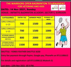 The Warriors Badminton Tournament-Gurgaon