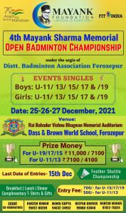 4th Mayank Memorial Badminton Championship