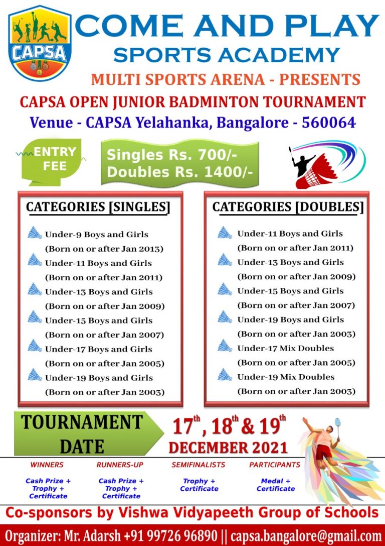 CASPA Open Jr.Badminton Tournament Badmintonpb