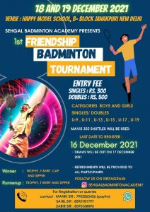 1st Friendship Badminton Tournament 18-19 Dec.2021