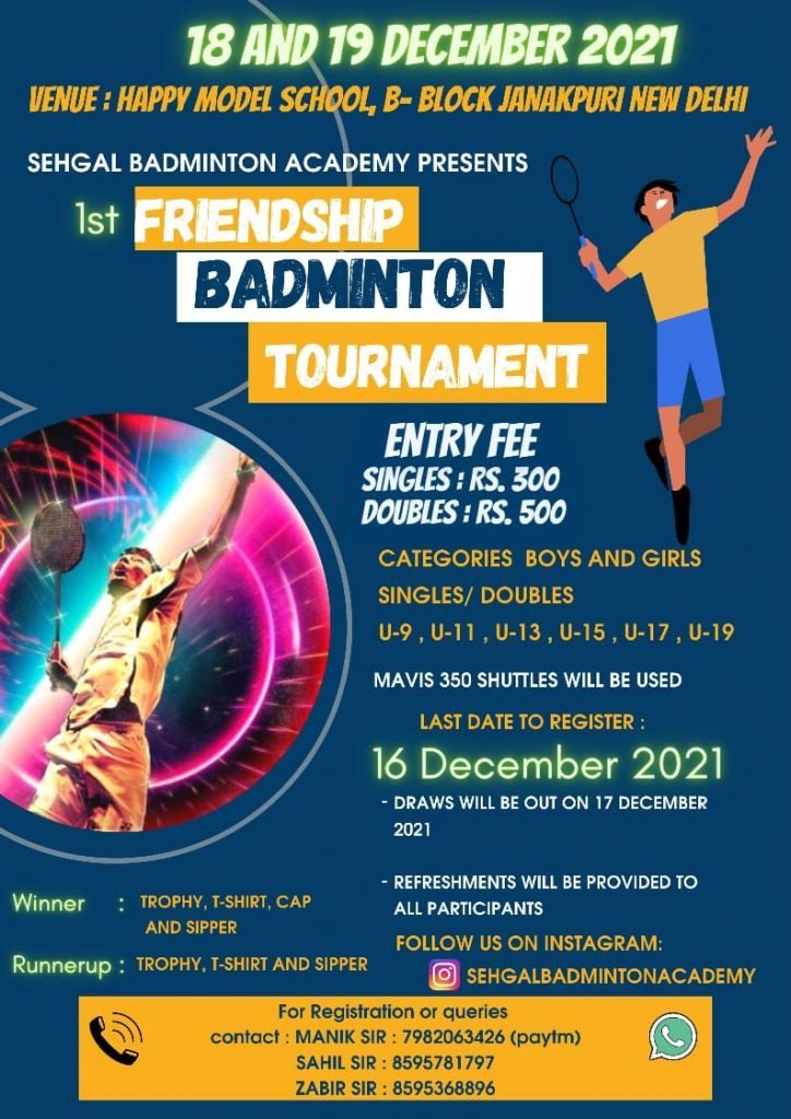 1st Friendship Badminton Tournament New Delhi Badmintonpb