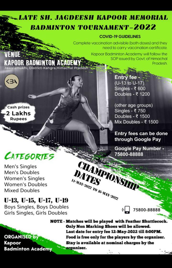 J Kapoor Memorial Badminton Tournament 2022
