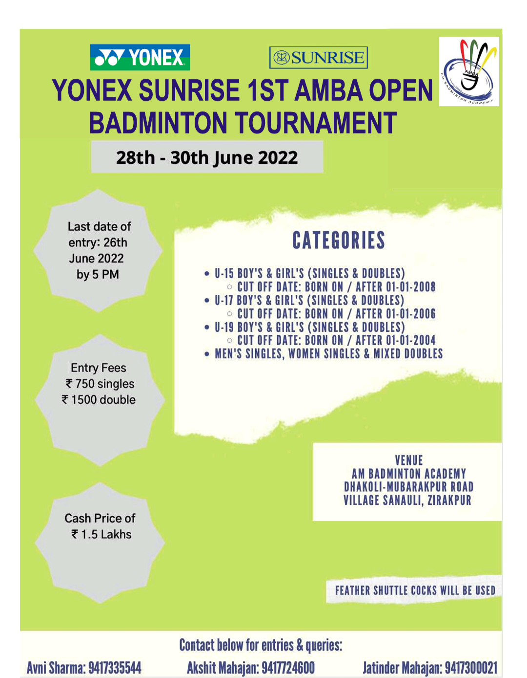 Yonex Sunrise 1st AMBA Open Badminton Tournament