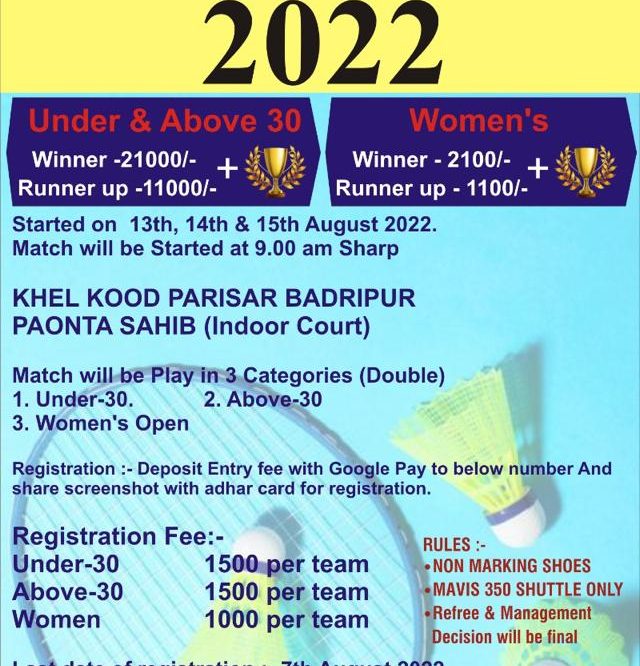 Sirmour Badminton Championship 2022, Paonta Sahib