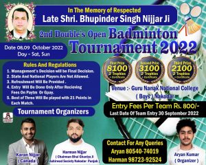 2nd Doubles Open Badminton Tournament Nakodar
