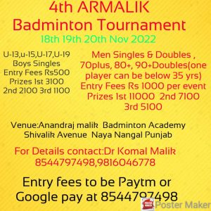4th AR MALIK Badminton Tournament