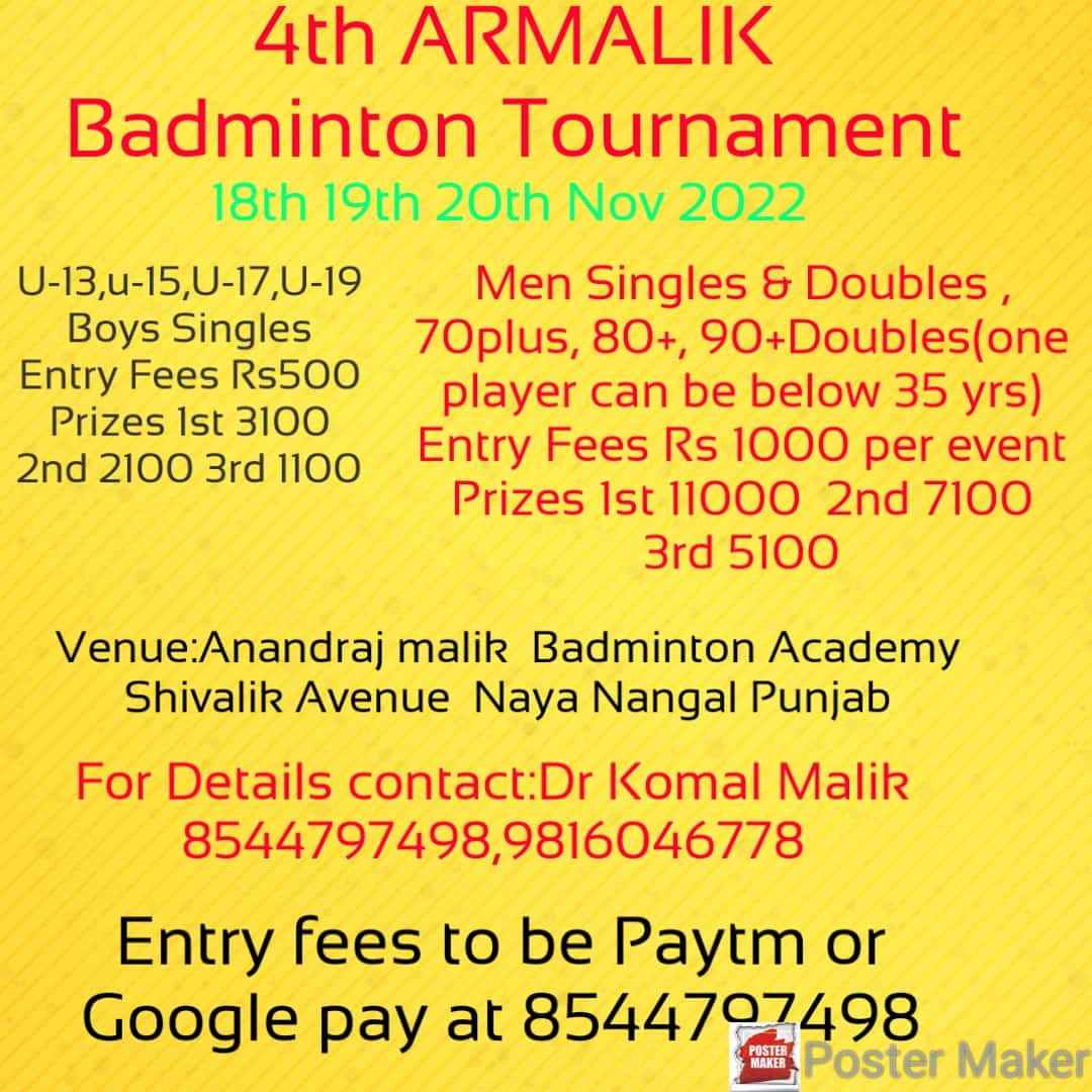 4th AR Malik Badminton Tournament Badmintonpb