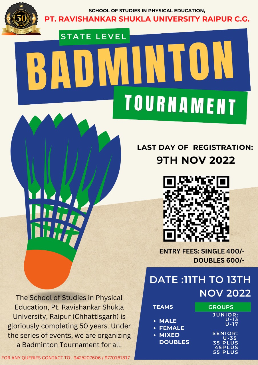 State Level Badminton Tournament- Raipur 11-13 Nov.2022