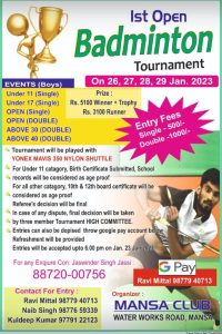 1st Open Badminton Tournament - Mansa