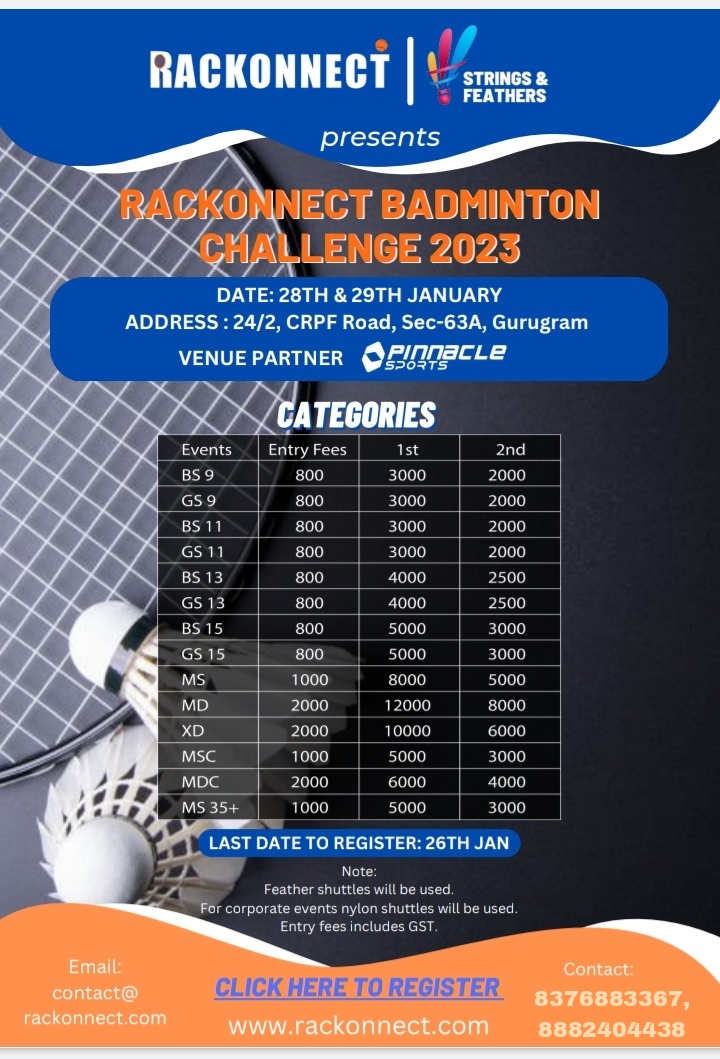 Rackonnect Badminton Challege 2023, Gurugram