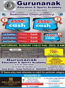 2nd Badminton Championship-Rai Singh Nagar