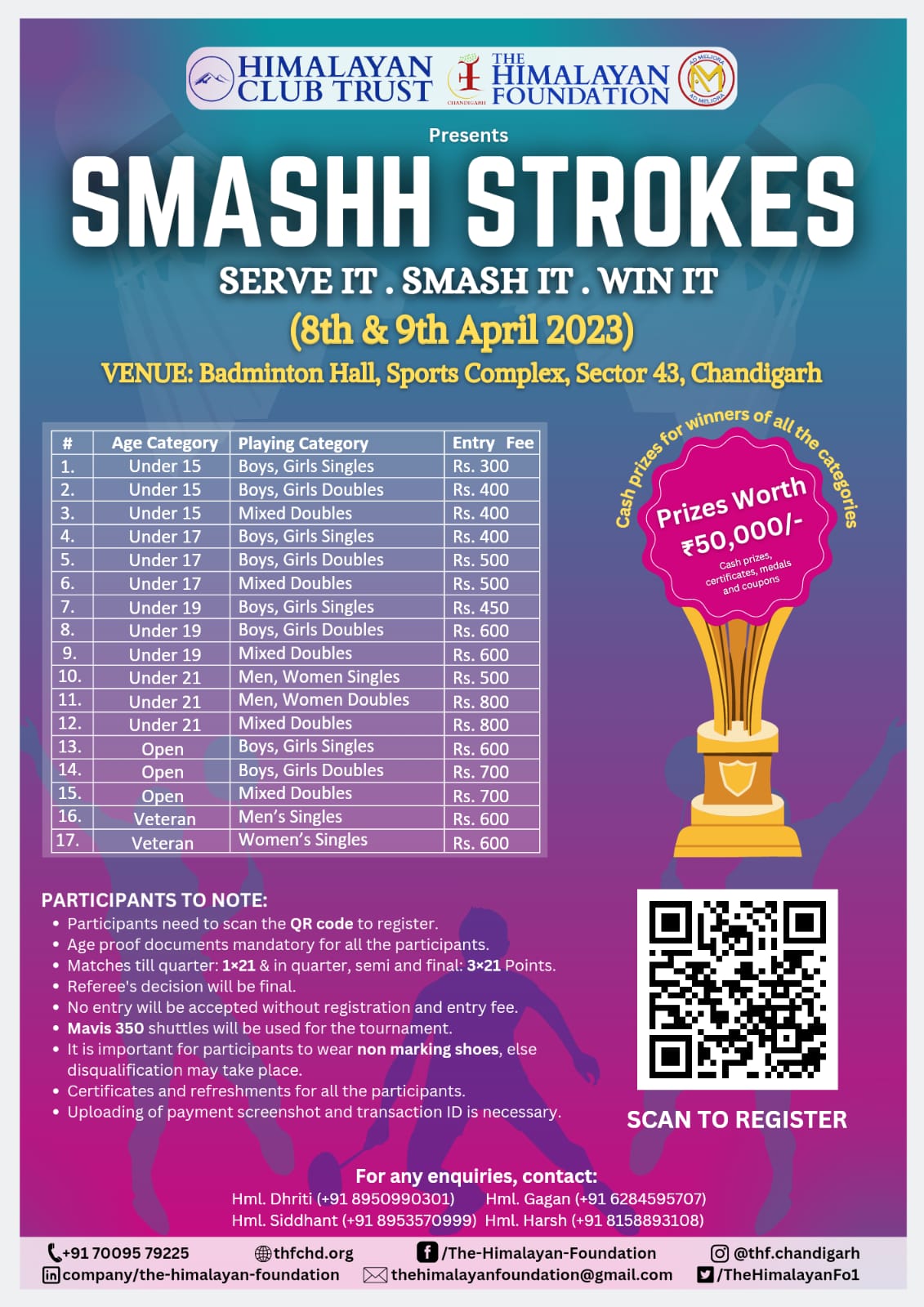 SMASH STROKES TOURNAMENT CHANDIGARH Badmintonpb