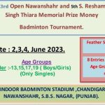23rd Open Nawanshahr Badminton Tournament-TN 2-4 June 2023