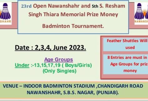 23rd Open Nawanshahr Badminton Tournament-TN 2-4 June 2023