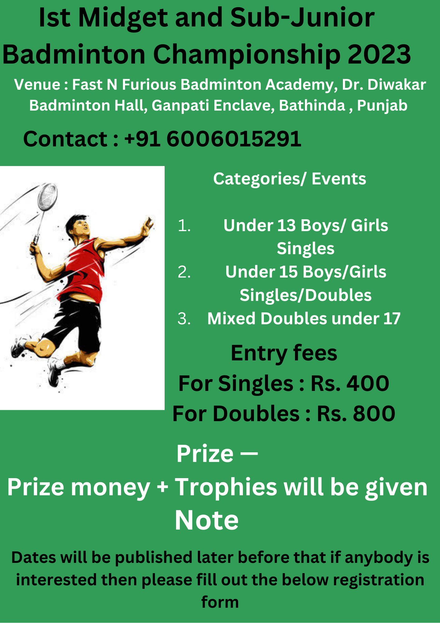 Fast N Furious Badminton Academy, Dr. Diwakar Badminton Hall, Ganpati Enclave, Bathinda