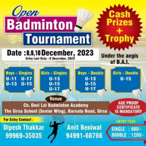 Open Badminton Tournament Sirsa