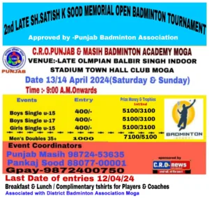 2nd Late Sh.Satish K.Sood Memorial Open Badminton Tournament