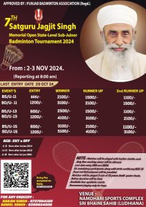 7th Satguru Jagjit Singh Memorial Open Badminton Tournament