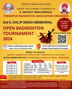 3rd SDS Badminton Tournament Ferozepur