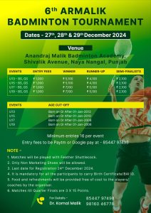 6th AR Malik Badminton Tournament