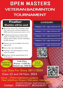 Open Veterans Badminton Tournament Dehradun