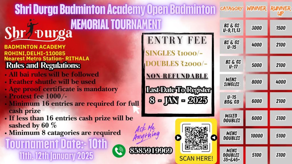 Shri Durga Badminton Academy Open Badminton Tournament