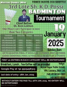 3rd Late Sh. KD Passi Badminton Tournament 2025