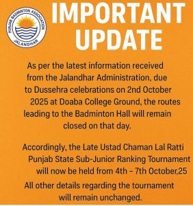 Important Update-Sub Junior Ranking