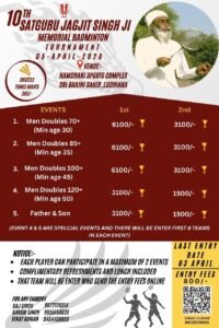 10th Satguru Jagjit SIngh Ji Mem Badminton Tournament