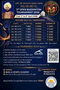 3rd Open Badminton Tournament Bhangala